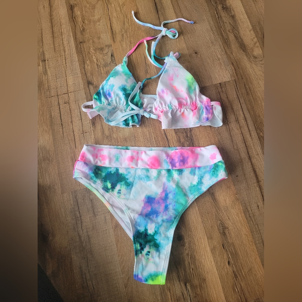 Shein Tie Dye White Bikini Swimsuit